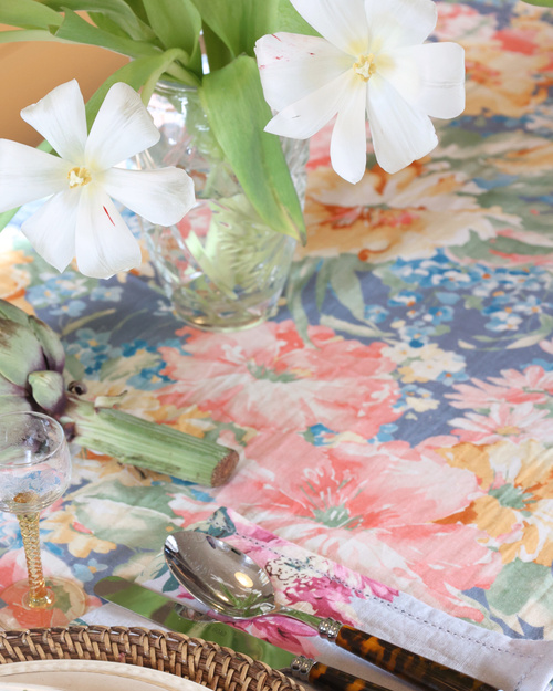 Table Cloth Linen 140x300 cm, Blue floral. Image #4