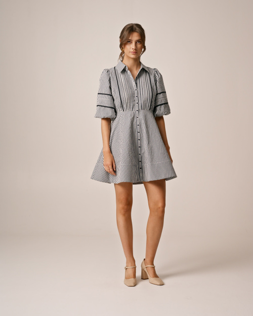 byTiMo | Seersucker Flounce Dress - Navy Checks