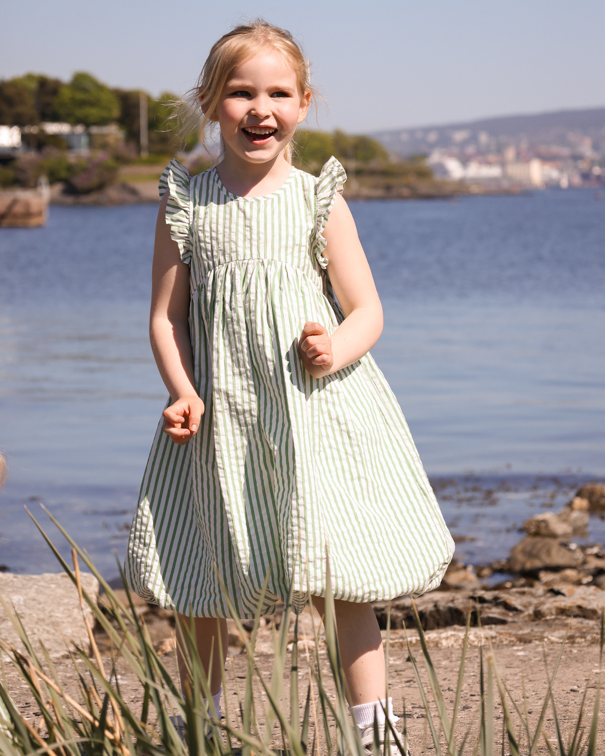 Seersucker Sleeveless Dress - Green Stripe - byTiMo