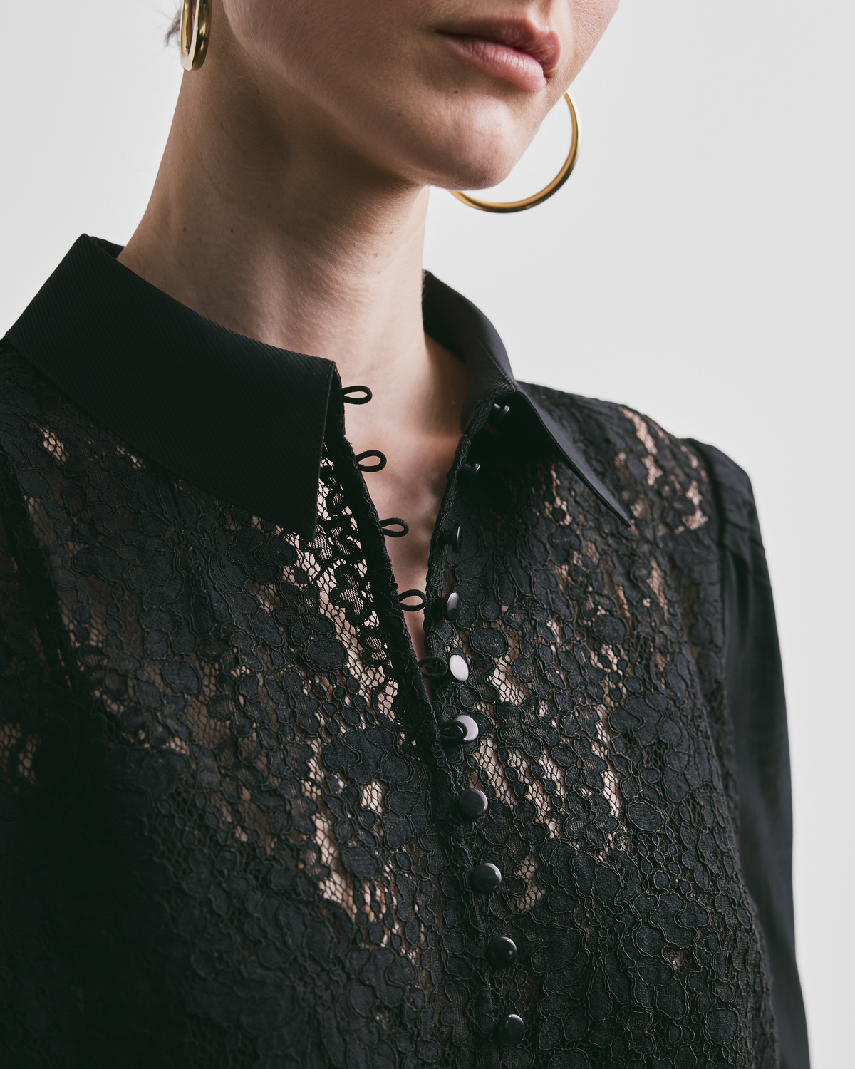 byTiMo | Striped Organza Lace Shirt - Black