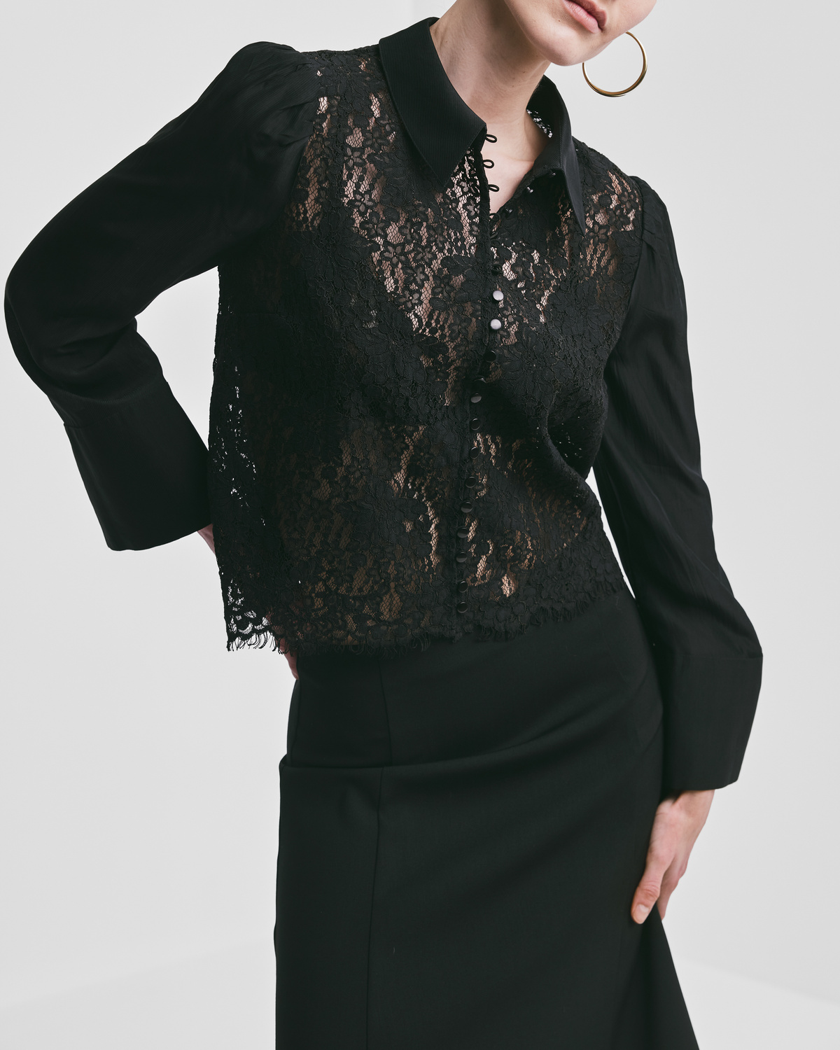 byTiMo | Striped Organza Lace Shirt - Black
