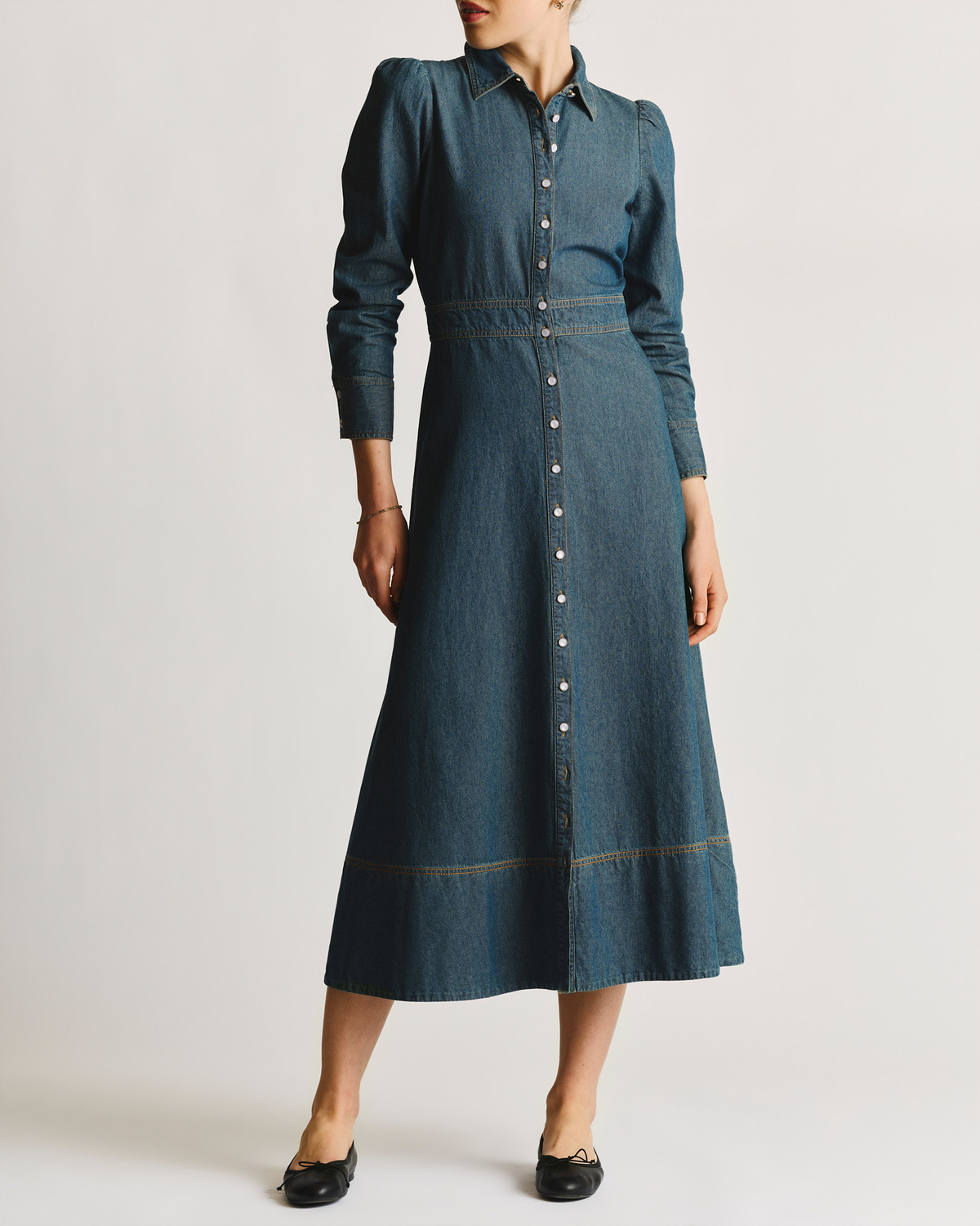 fit and flare day dress Barb Denim Shirtdress, Black – Alembika U.S main image 1