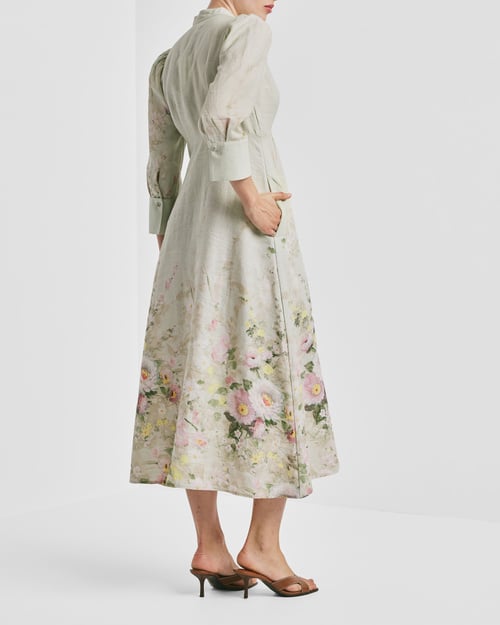 white short sleeve linen dress Embroidered Loose V-neck White Linen Dress L / White