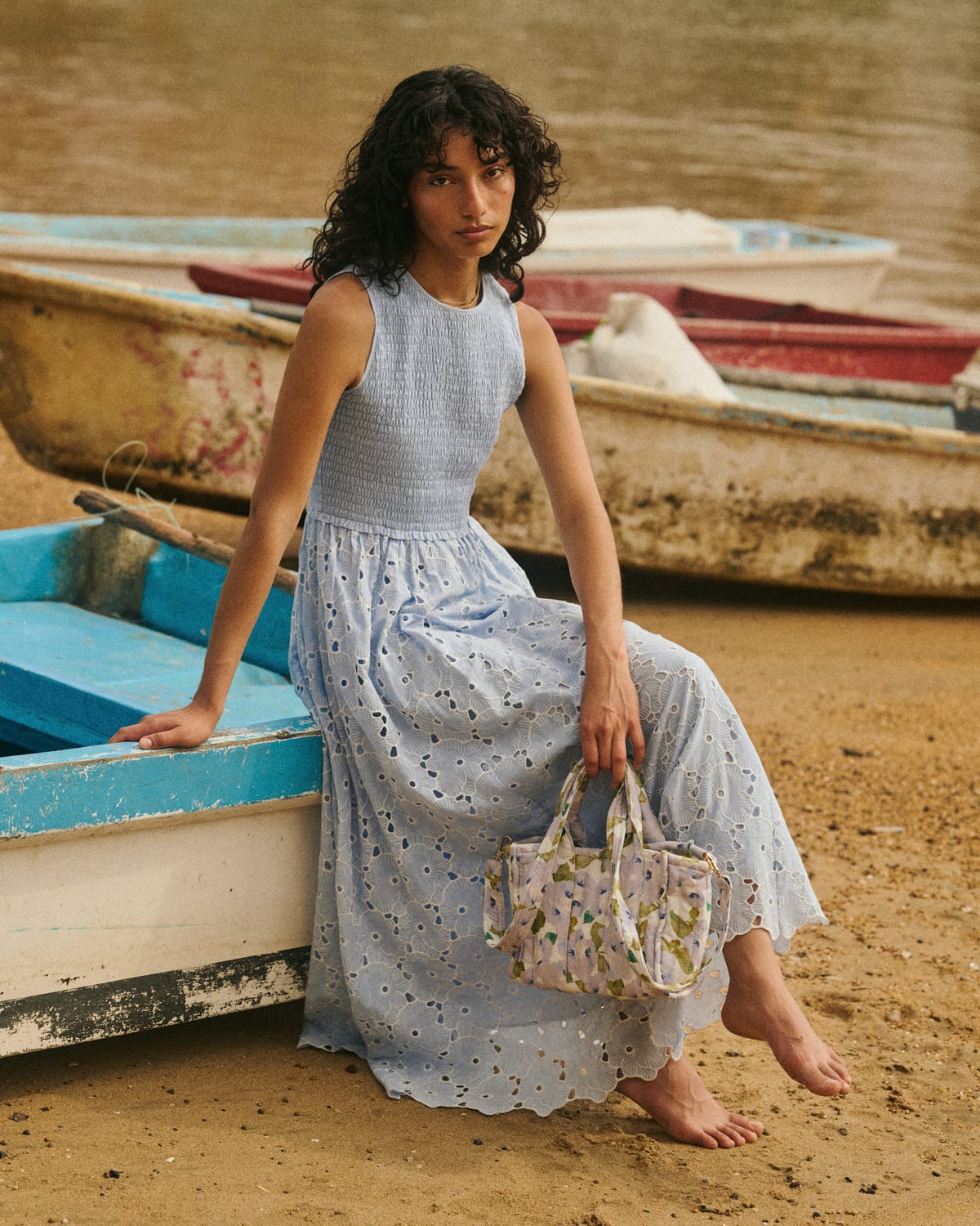 blue broderie anglaise dress Sealed Broderie Anglaise Dress Dusty Blue Fall Winter Spring Summer