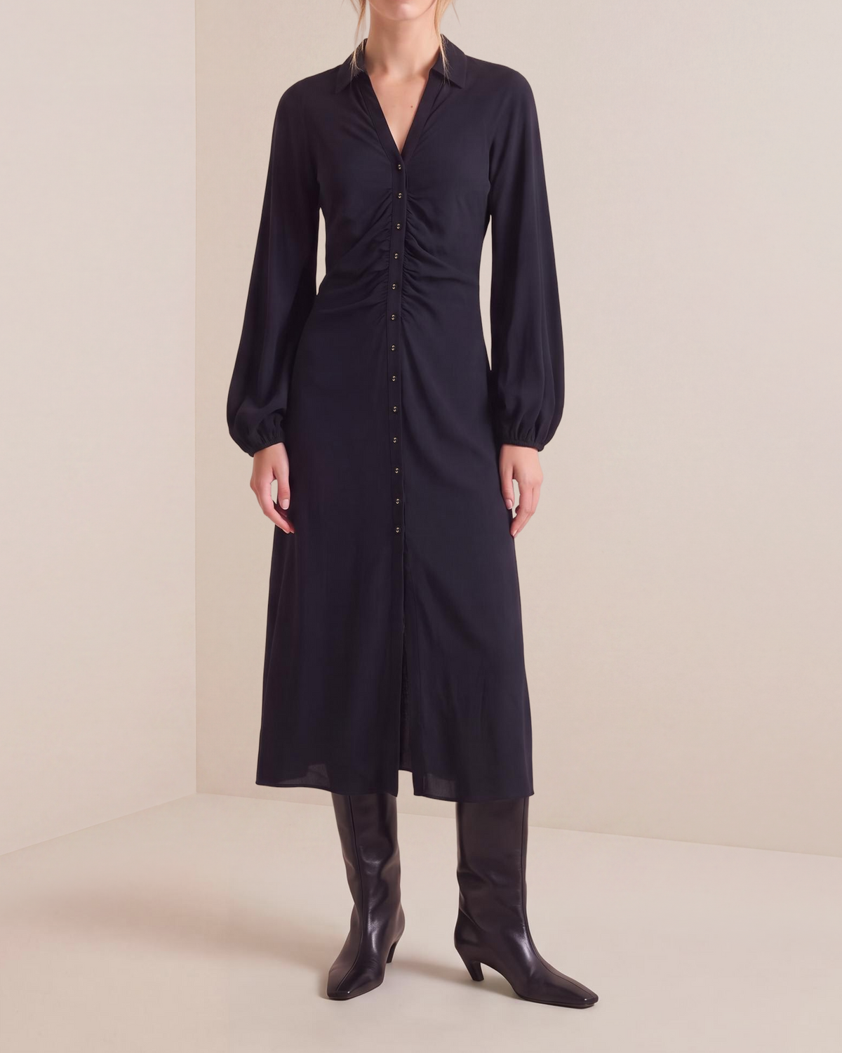 Viscose Button-Down Dress - Black