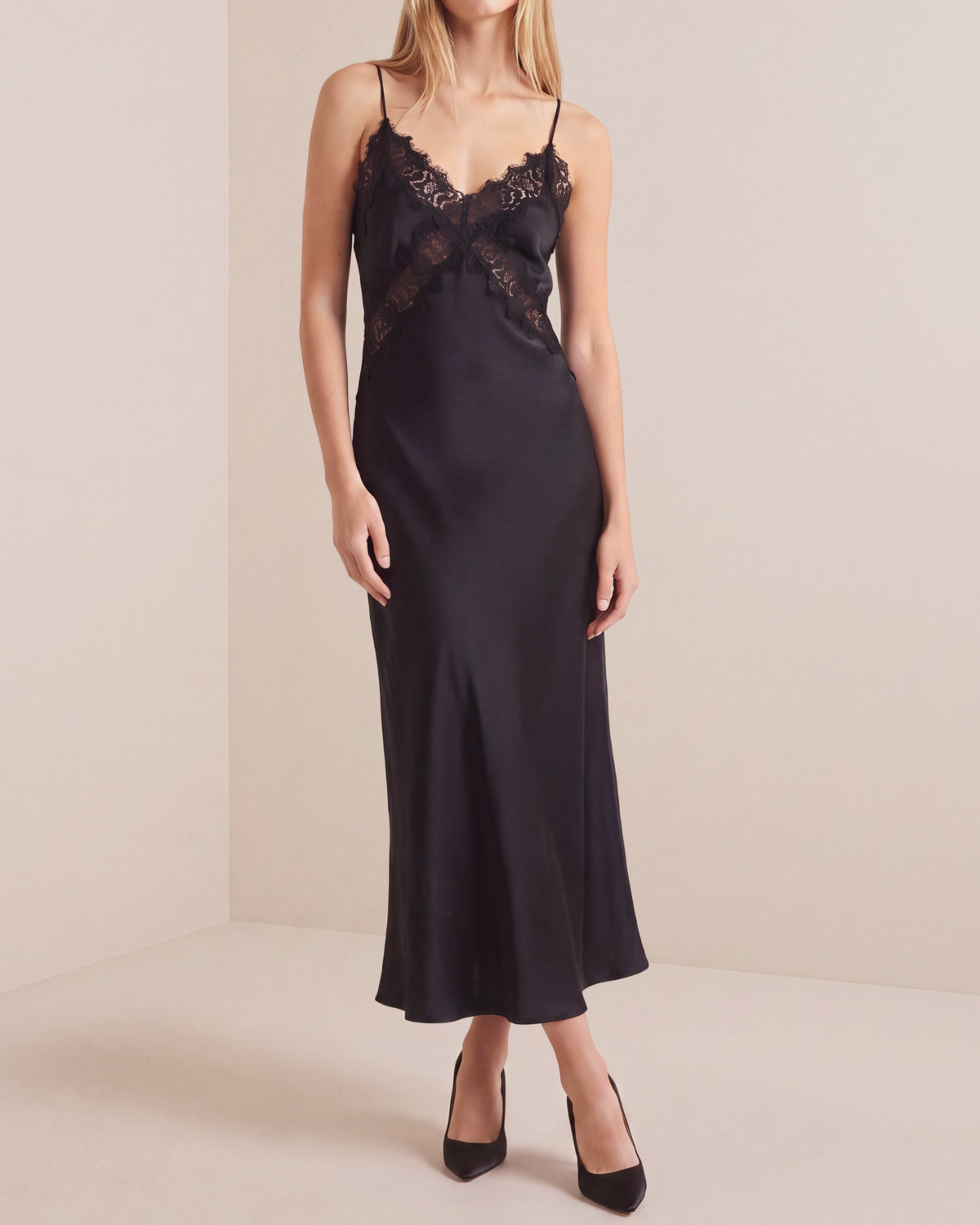 Satin Slip Dress - Black