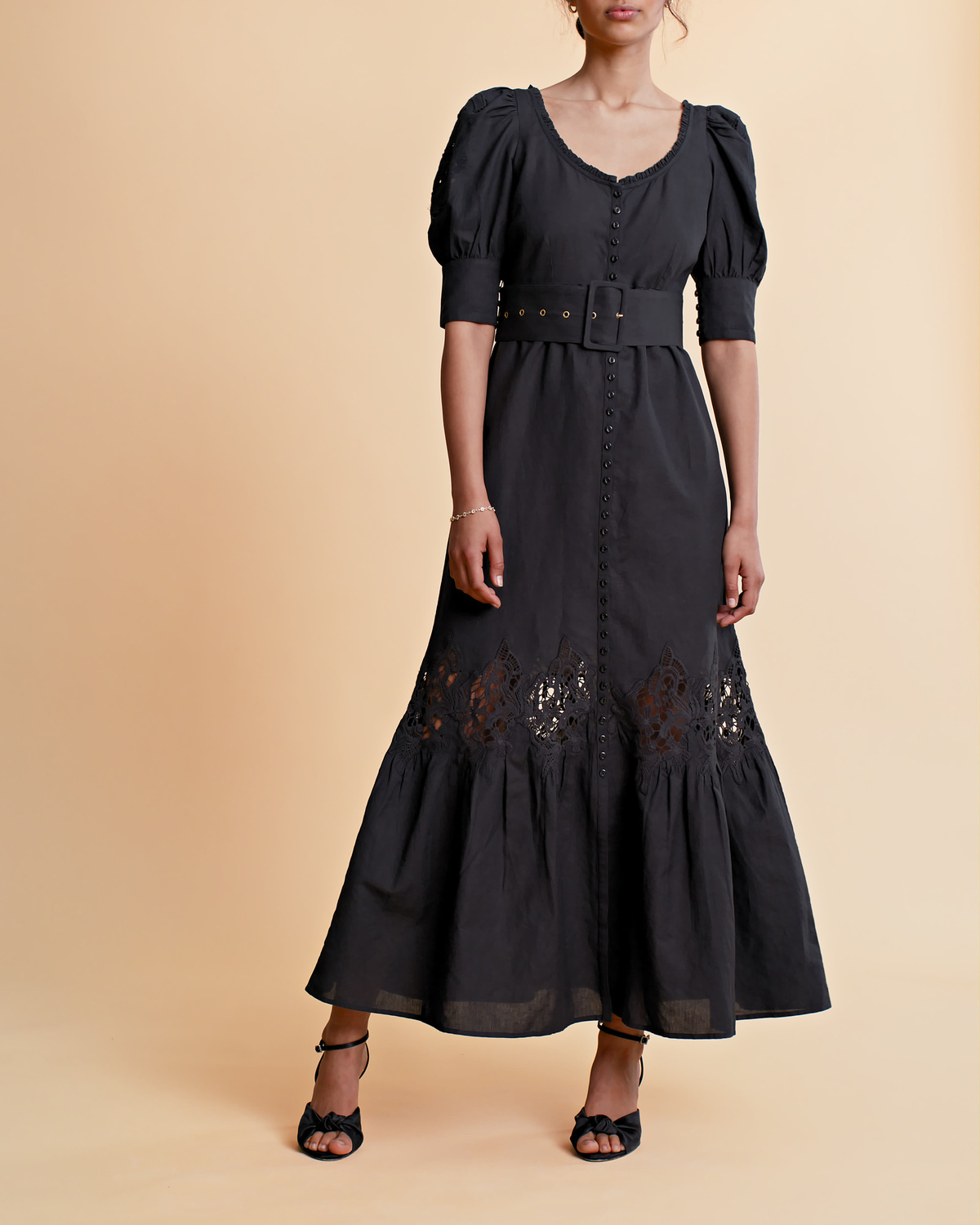 byTiMo Linen Belted Maxi Dress Black